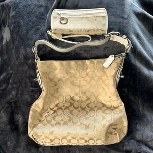 Coach Cream Shoulder Bag and Wristlet Set